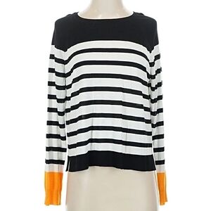 Zara Striped Black and White Top with Orange Accents Size S